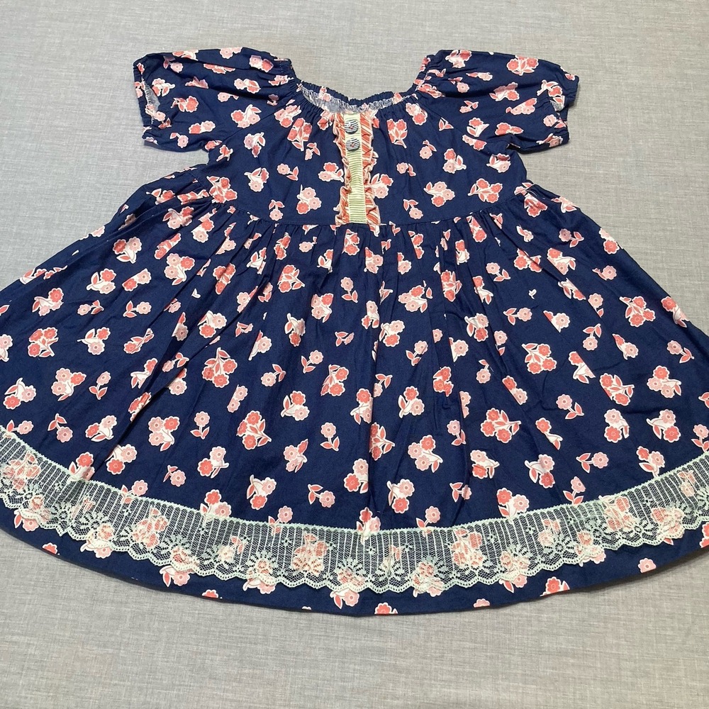 Matilda Jane Platinum Girls Blue Peasant Top Pink Flowers Size 8 Lace Trim #6/6